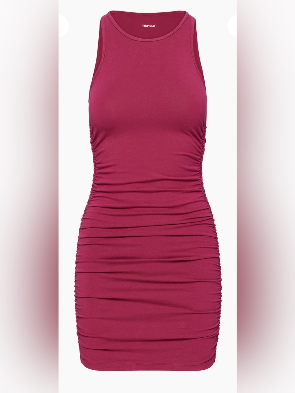 TNA Chill Malibu Fuschia Ruched Tank Bodycon Mini Dress Aritzia